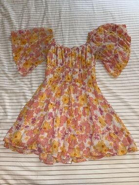 Sabo Skirt Pink & Yellow Floral Short Sleeve Mini Dress